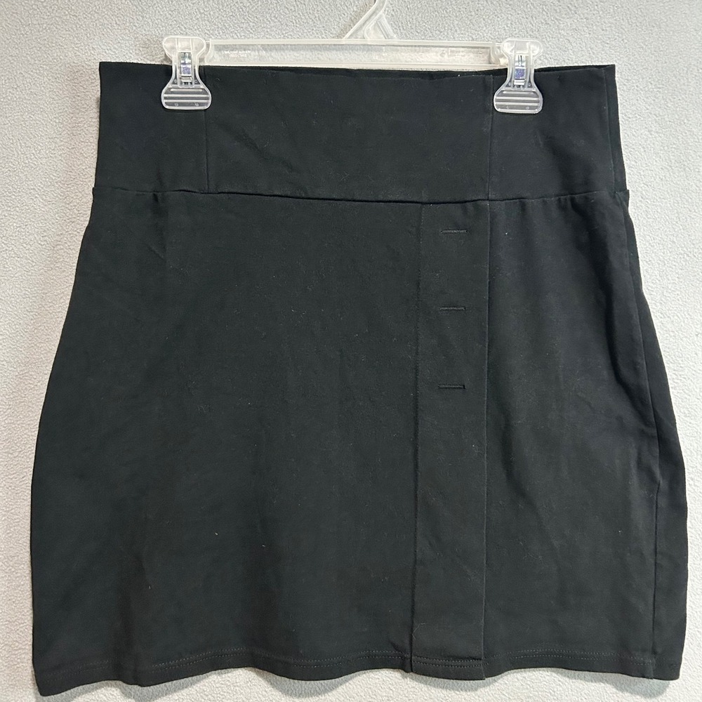 FIG Voyage Skirt Womens Large Black Stretch Cotton Faux Button Detail Preppy